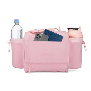 Hydra Cup Insulated Lunch Bag with Containers - Meal Prep Bag Included Ice Packs, Shaker Bottle, Protein Funnels & Luggage Strap, Travel Meal Bag, Meal Prep Lunch Box (Pink)