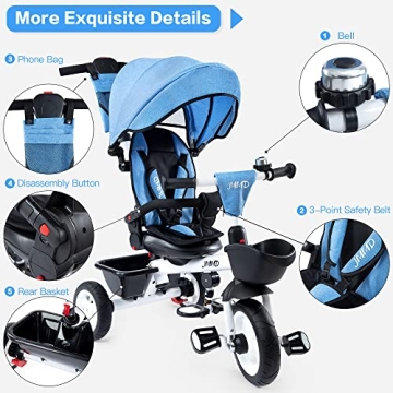 JMMD Baby Trike 6-in-1 Adjustable Tricycle for Kids