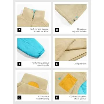 Tankaneo Womens Fleece Puffer Pullover Jacket Sherpa Fuzzy Coat Fall Winter Half Zip Color Block Sweatshirt Beige