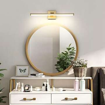 Joosenhouse Modern Bathroom Vanity Light, LED Vanity Light Fixtures Rotatable Brass Aluminum for Bathroom Lighting Wall Mount Picture Lighting Sconce 3000K Warm White Light