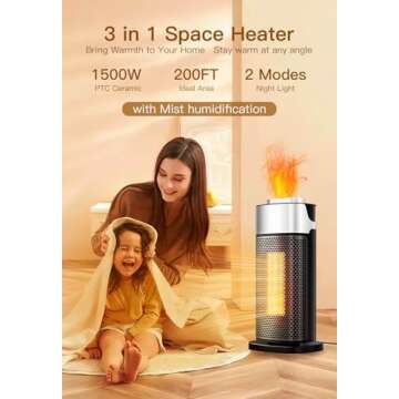Space Heaters for Indoor Use, Staholz 3-in-1 Electric Heater with Humidifier with 3D Flame Ambient L...