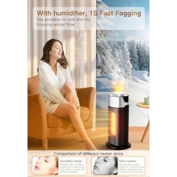 Space Heaters for Indoor Use, Staholz 3-in-1 Electric Heater with Humidifier with 3D Flame Ambient Light, 1500W Portable Heater with Thermostat, Remote, 12H Timer for Office Bedroom