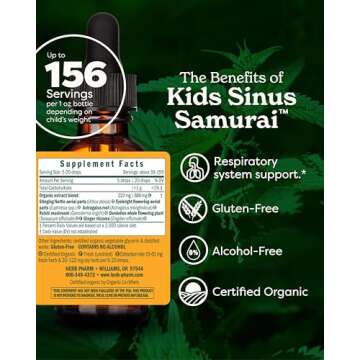 Herb Pharm Kids Certified- Alcohol-Free Sinus Samurai Liquid Herbal Formula, Organic, 1 Fl Oz