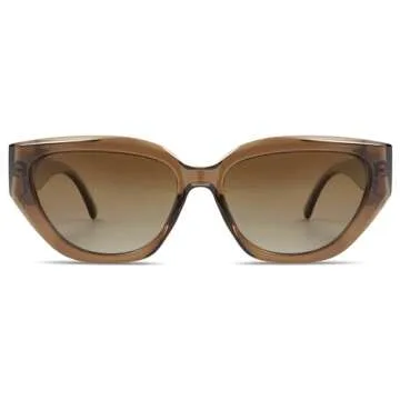 SOJOS Trendy Cute Cat Eye Polarized Sunglasses for Women Fashion Cateye Womens Sunnies SJ2237, Crystal Brown Frame Brown Grading Lens