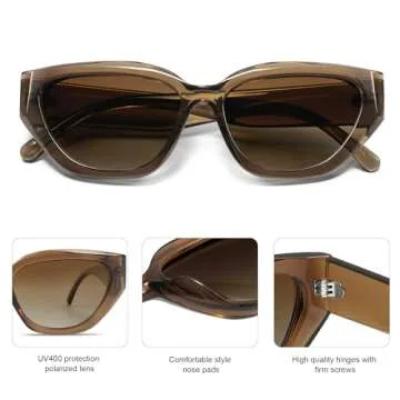SOJOS Trendy Cute Cat Eye Polarized Sunglasses for Women Fashion Cateye Womens Sunnies SJ2237, Crystal Brown Frame Brown Grading Lens