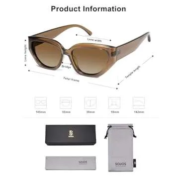 SOJOS Trendy Cute Cat Eye Polarized Sunglasses for Women Fashion Cateye Womens Sunnies SJ2237, Crystal Brown Frame Brown Grading Lens