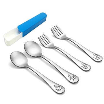 TeamFar Toddler Utensils: Stainless Steel, Animal Handle, Dishwasher Safe