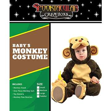 Spooktacular Creations Halloween Toddler Monkey Costume Set with Toy Banana for Infant, Kids, Baby Halloween Dress Up, Safari Themed Parties (18-24 Months)