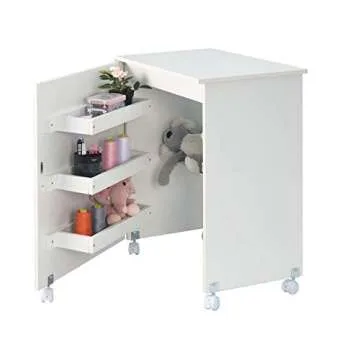 Usinso Folding Sewing Table Multifunctional Sewing Machine Cart Table Sewing Craft Cabinet with Storage Shelves Portable Rolling Sewing Desk Computer Desk with Lockable Casters(White)