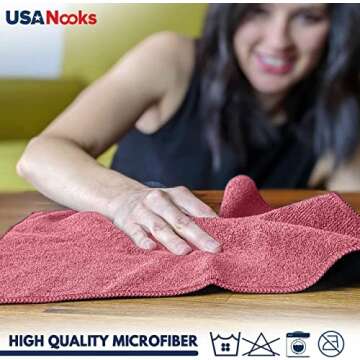 USANOOKS Microfiber Cleaning Cloth - 12Pcs 12.5x12.5 inch High Performance - 1200 Washes, Ultra Absorbent Towels Grip Root Weave Grime & Liquid for Streak-Free Mirror Shine.