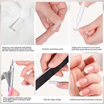 Acrylic Nail Tips 500pcs, French Fake Nails Natural False Nail Tips with Nail Clipper and Storage Case for Nail Art Salon and Home DIY (10 Sizes)