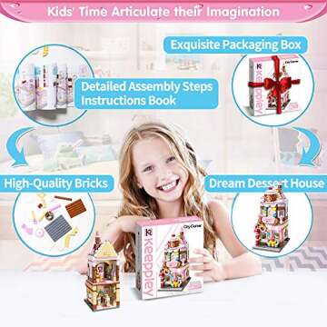 QMAN Girls Building Blocks Toy Dream Dessert House Building Kit Street-View Construction Educational...