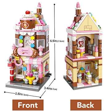 QMAN Girls Building Blocks Toy Dream Dessert House Building Kit Street-View Construction Educational Toy for Girls Age 6-12 and Up (344 Piece)