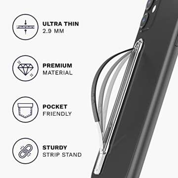 SleekStrip Ultra-Thin Phone Grip, Non-Slip Phone Strap Holder for Hand, Finger Strap for Phone, Adjustable Angle Strap Holder, Phone Case Accessory Gift for iPhone and Android