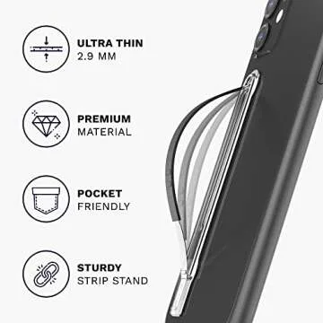 SleekStrip Ultra-Thin Phone Grip, Non-Slip Phone Strap Holder for Hand, Finger Strap for Phone, Adjustable Angle Strap Holder, Phone Case Accessory Gift for iPhone and Android