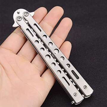 Butterfly knife, 2 Pack Practice Knives Trainer Martial Arts Practice Swords Steel Metal Folding Training Knife Tool Unsharpened for Men Boys Kids CSGO