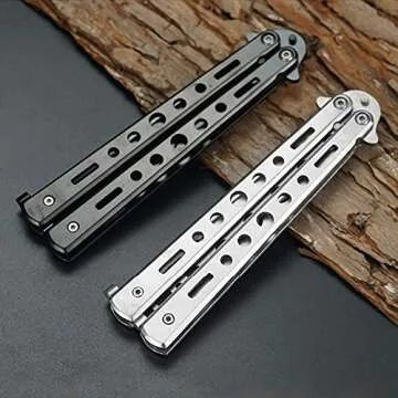 Butterfly knife, 2 Pack Practice Knives Trainer Martial Arts Practice Swords Steel Metal Folding Training Knife Tool Unsharpened for Men Boys Kids CSGO