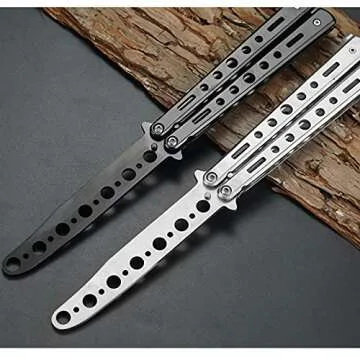 Butterfly knife, 2 Pack Practice Knives Trainer Martial Arts Practice Swords Steel Metal Folding Training Knife Tool Unsharpened for Men Boys Kids CSGO