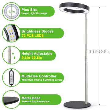 LORDEM Grow Light, LED Plant Light for Indoor Plants Growing, Full Spectrum Desk Growth Lamp with Automatic Timer for 4H/8H/12H, 4 Dimmable Levels, Height Adjustable 9.8"-30.6", 2 Packs of Black