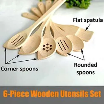 ECOSALL Healthy Wooden Spoons For Cooking Set of 6. Safe and Reliable Cooking Utensils for Kitchen ?...