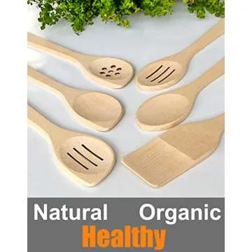 ECOSALL Healthy Wooden Spoons For Cooking Set of 6. Safe and Reliable Cooking Utensils for Kitchen – 100% Natural Nonstick Wood Spatula Spoon For Scraping, Stirring, Serving – Uncoated Solid Hardwood