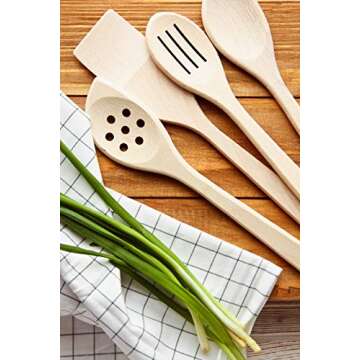 ECOSALL Healthy Wooden Spoons For Cooking Set of 6. Safe and Reliable Cooking Utensils for Kitchen – 100% Natural Nonstick Wood Spatula Spoon For Scraping, Stirring, Serving – Uncoated Solid Hardwood