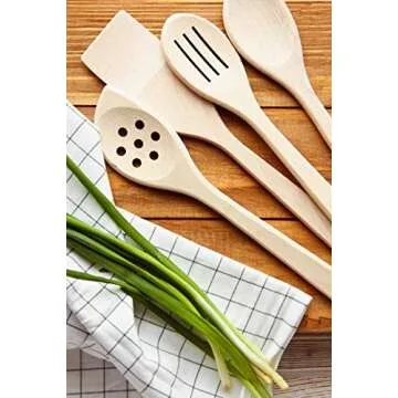 ECOSALL Healthy Wooden Spoons For Cooking Set of 6. Safe and Reliable Cooking Utensils for Kitchen – 100% Natural Nonstick Wood Spatula Spoon For Scraping, Stirring, Serving – Uncoated Solid Hardwood