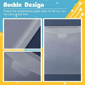 Henoyso 12 Pcs 12 x 12 Paper Storage Organizer Scrapbook Paper Holder Clear Loading Files Plastic Paper Holder with Clear PVC Customizable Tabs for Scrapbook Paper, Vinyl Paper, Photos