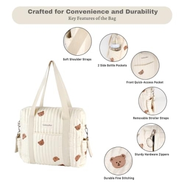 GOBABYMART Large Diaper Bag Tote, Maternity Bag, Travel diaper tote, Multifunction baby bag, Baby Nappy Bags, Messenger bag (Medium - Bears)