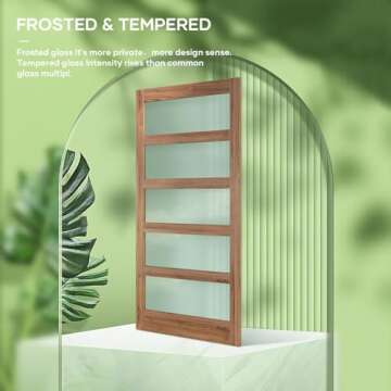 FREDBECK 42 x 84 inch Glass Barn Door with 7FT Barn Door Hardware Kit Included,5-Panel Frosted Glass...