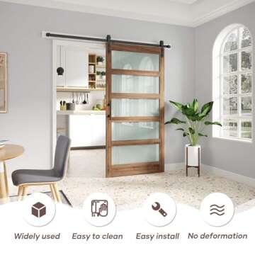 FREDBECK 42 x 84 inch Glass Barn Door with 7FT Barn Door Hardware Kit Included,5-Panel Frosted Glass, Water-Proof Surface,Pre-Drilled Holes,Need Assembly,Fit 38in-41in Opening