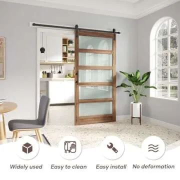 FREDBECK 42 x 84 inch Glass Barn Door with 7FT Barn Door Hardware Kit Included,5-Panel Frosted Glass, Water-Proof Surface,Pre-Drilled Holes,Need Assembly,Fit 38in-41in Opening