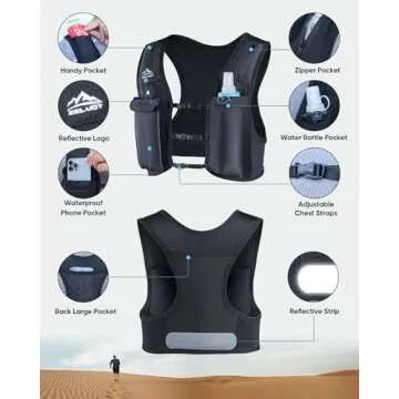 Zelvot Running Vest for Women Men, USA Original Patent, Adjustable Chest Straps Running Hydration Vest with 500ml Soft Flask, Lightweight Breathable Reflective Running Vest for Trail Running - M/L