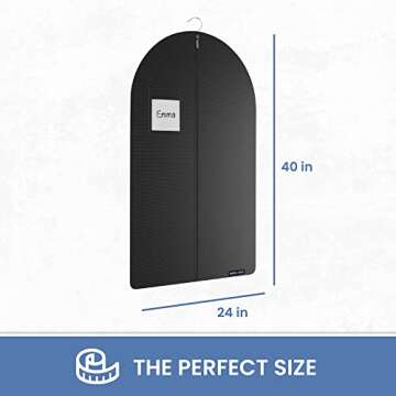 Black Garment Bag for Travel and Storage with Zipper for Suits Tuxedos Dresses and Coats 24 inch x 40 inch