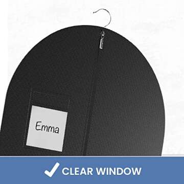 Black Garment Bag for Travel and Storage with Zipper for Suits Tuxedos Dresses and Coats 24 inch x 40 inch