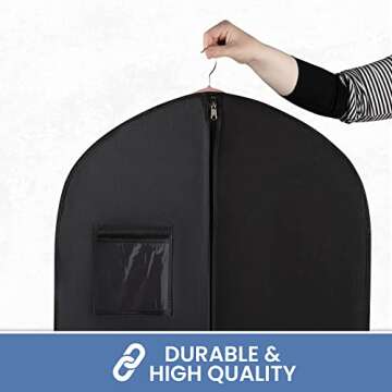 Black Garment Bag for Travel and Storage with Zipper for Suits Tuxedos Dresses and Coats 24 inch x 40 inch