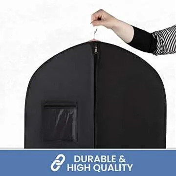 Black Garment Bag for Travel and Storage with Zipper for Suits Tuxedos Dresses and Coats 24 inch x 40 inch