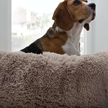 Brindle Donut Cuddler Pet Bed - Calming Anti-Anxiety Dog and Cat Bed - Plush Cozy and Washable Bed - Ergonomic Support, Medium, Taupe, 30.0"L x 30.0"W x 9.0"Th