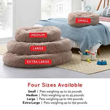 Brindle Donut Cuddler Pet Bed - Calming Anti-Anxiety Dog and Cat Bed - Plush Cozy and Washable Bed - Ergonomic Support, Medium, Taupe, 30.0"L x 30.0"W x 9.0"Th