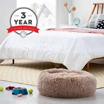 Brindle Donut Cuddler Pet Bed - Calming Anti-Anxiety Dog and Cat Bed - Plush Cozy and Washable Bed - Ergonomic Support, Medium, Taupe, 30.0"L x 30.0"W x 9.0"Th