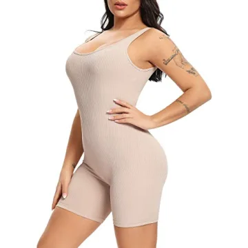 Stylish Fanuerg Women's Sleeveless Ribbed Bodycon Jumpsuit