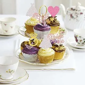 24 PCS Bride to Be Cupcake Toppers with Heart Ring Dress Bridal Shower Cupcake Picks Wedding Engagement Bachelorette Party Cake Decorations Supplies Colorful