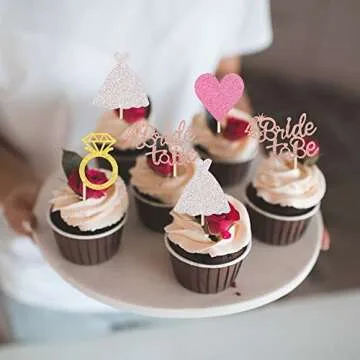 24 PCS Bride to Be Cupcake Toppers with Heart Ring Dress Bridal Shower Cupcake Picks Wedding Engagement Bachelorette Party Cake Decorations Supplies Colorful