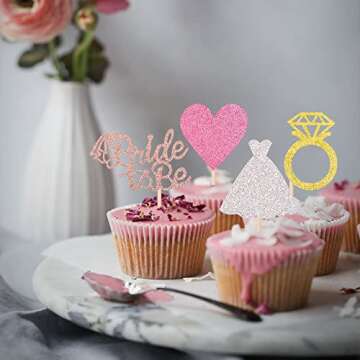 24 PCS Bride to Be Cupcake Toppers with Heart Ring Dress Bridal Shower Cupcake Picks Wedding Engagement Bachelorette Party Cake Decorations Supplies Colorful