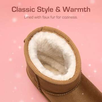 DREAM PAIRS Girls Boys Boots Kids Winter Ankle Faux Fur Lined Snow Shoes FuzzyClassic Kid's Low Boot...