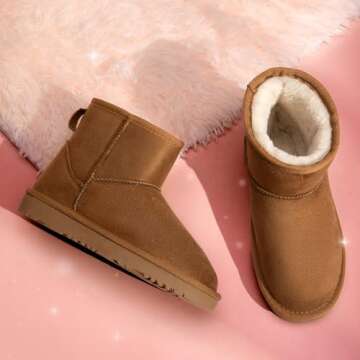 DREAM PAIRS Girls Boys Boots Kids Winter Ankle Faux Fur Lined Snow Shoes FuzzyClassic Kid's Low Boot for Toddler/Little Kid/Big Kid,Size 8 Toddler,Camel,KSB214-1