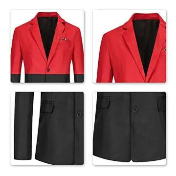 YFFUSHI Mens Casual Suit Blazer Jackets 2 Buttons Classic Fit Daily Sports Coat REB Red Black