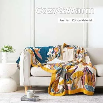 Boho Throw Blanket - 100% Cotton Ultra Soft Bed Throw Large - Fall Blanket Floral Bird and Butterfly Farmhouse Decor Bed Blankets,60"×80" All Season Blanket for Sofa Couch Chair