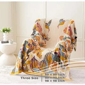 Boho Throw Blanket - 100% Cotton Ultra Soft Bed Throw Large - Fall Blanket Floral Bird and Butterfly Farmhouse Decor Bed Blankets,60"×80" All Season Blanket for Sofa Couch Chair