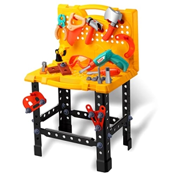 UNIH Toddler Tool Bench with Electric Drill, Toddler Workbench Tools Set for Kids Toy Pretend Play L...